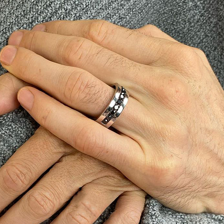 2.5ct Round Cut Black Sapphire Men's Eternity Ring