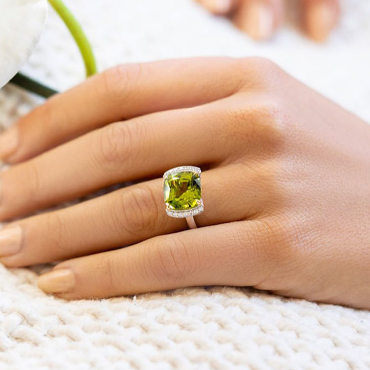 4ct Asscher Cut Peridot Sapphire Engagement Ring