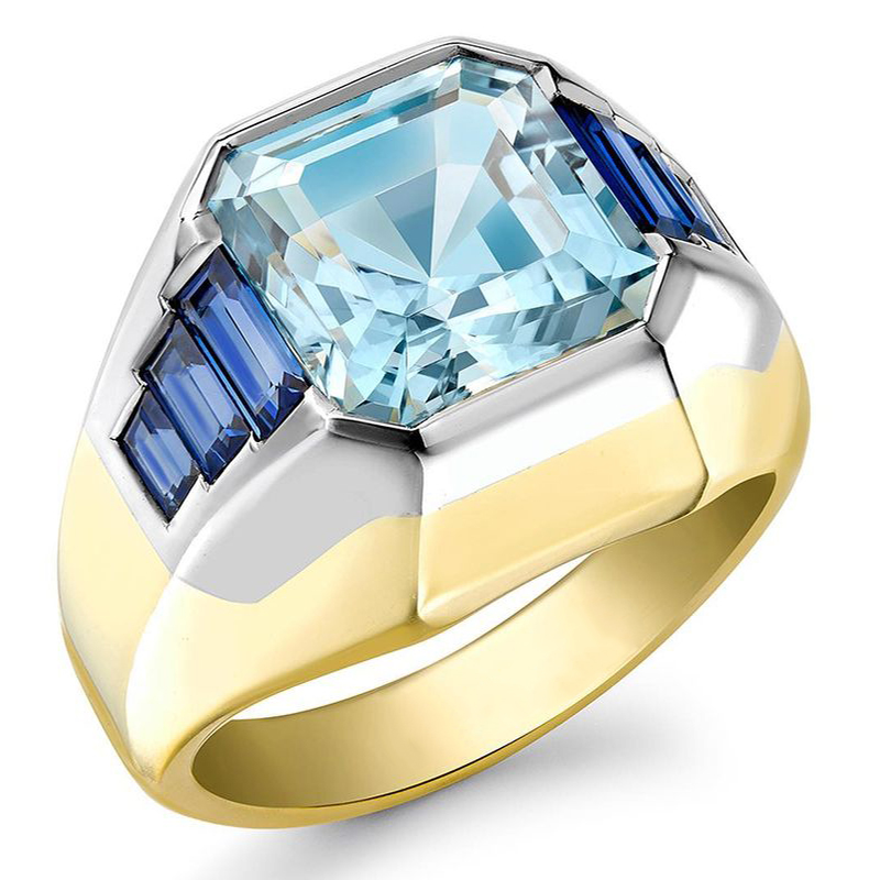 6ct Asscher Cut Aquamarine Sapphire Men's Engagement Ring