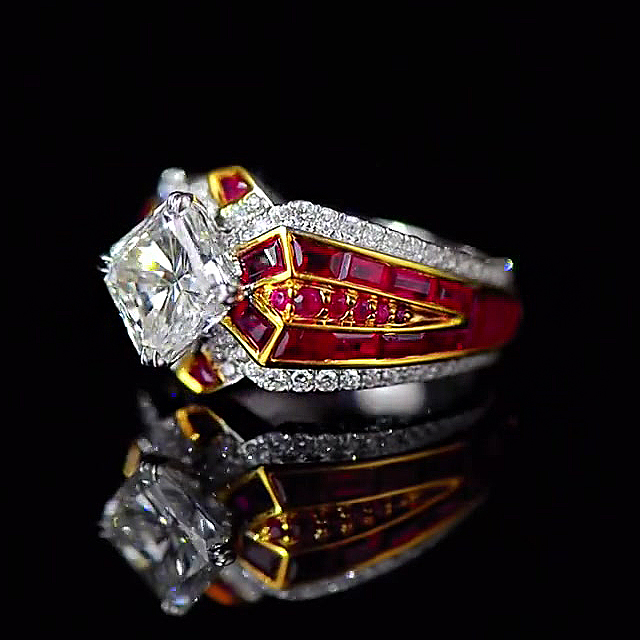 6ct Princess Cut Ruby Sapphire Engagement Ring