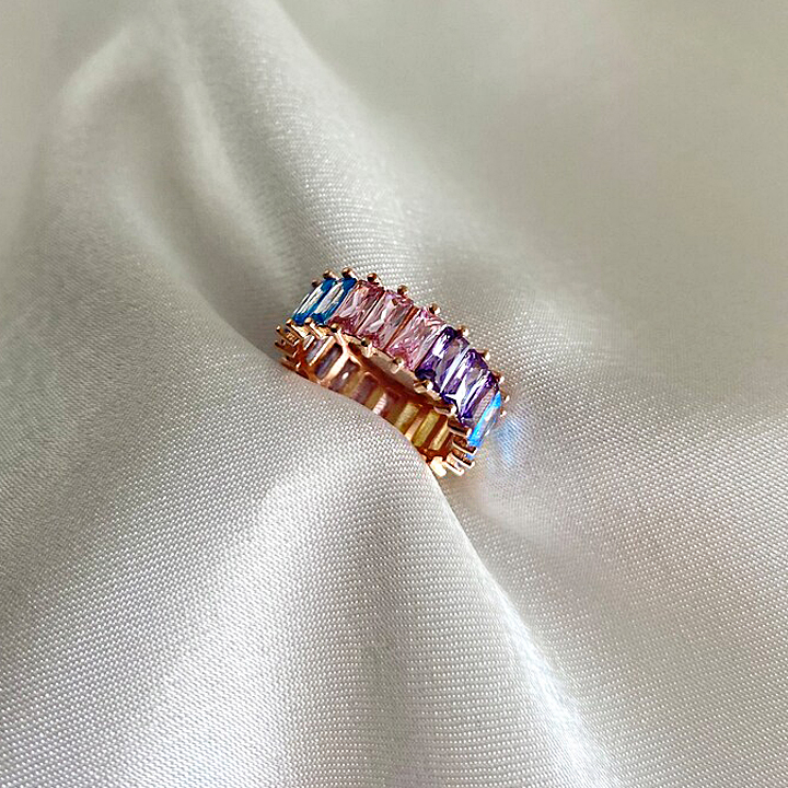 6.5ct Baguette Cut Rainbow Sapphire Eternity Ring