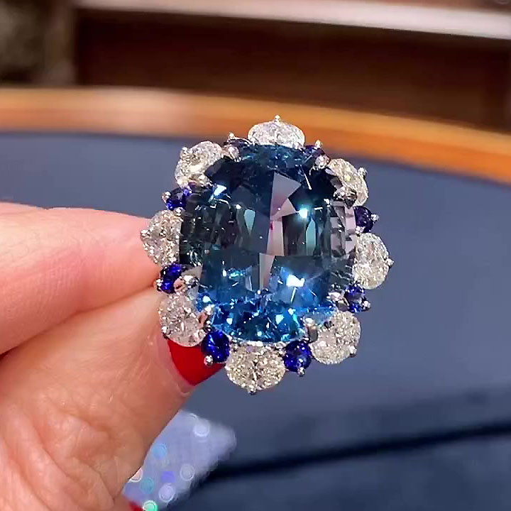 7.65ct Oval Cut Blue Sapphire Engagement Ring