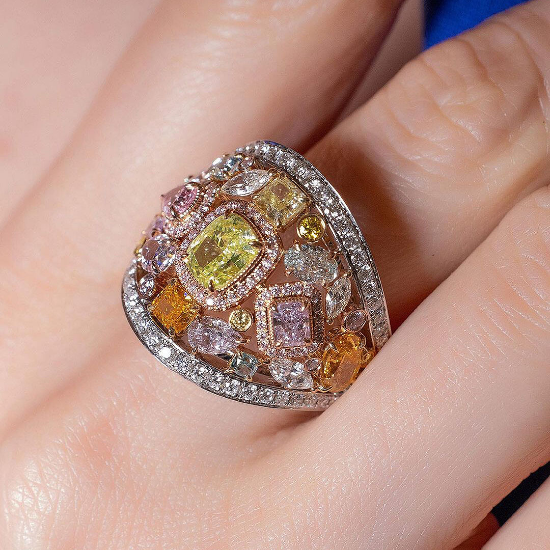 8.15ct Irregular Cut Colorful Sapphire Eternity Ring