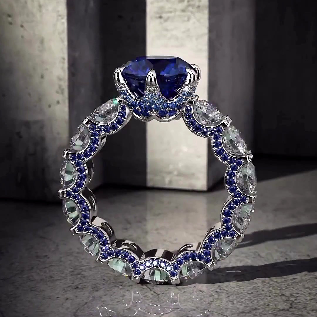 4ct Round Cut Blue Sapphire Engagement Ring