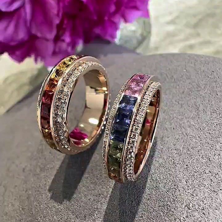 6.25ct Princess Cut Rainbow Sapphire Eternity Ring