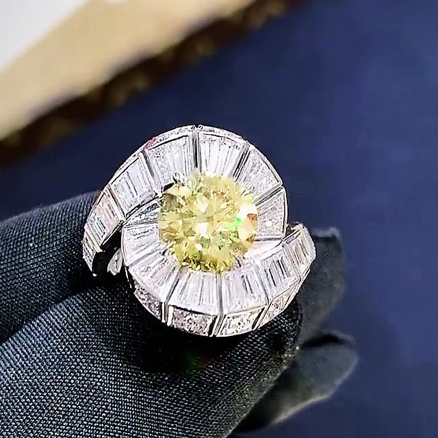 4ct Round Cut Yellow Sapphire Engagement Ring