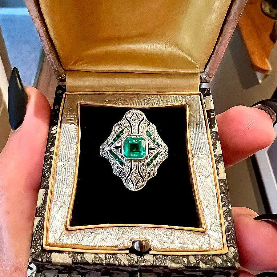 3ct Art Deco Asscher Cut Emerald Sapphire Engagement Ring