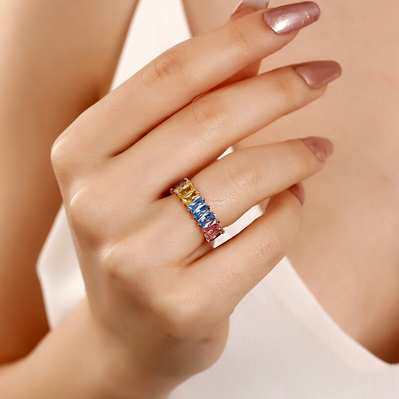 6.5ct Baguette Cut Rainbow Sapphire Eternity Ring