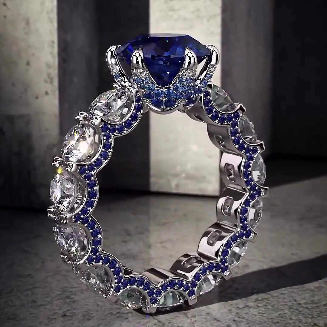 4ct Round Cut Blue Sapphire Engagement Ring