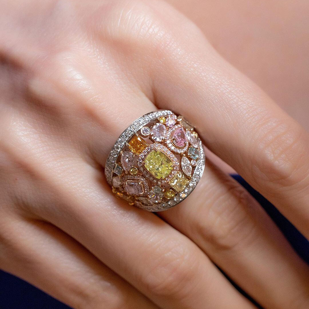 8.15ct Irregular Cut Colorful Sapphire Eternity Ring