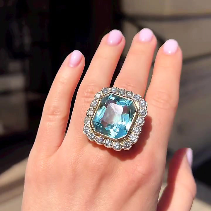 10ct Asscher Cut Aquamarine Sapphire Engagement Ring