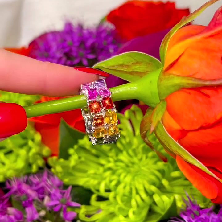 6.75ct Irregular Cut Rainbow Sapphire Eternity Ring