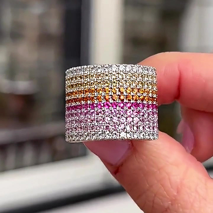 10.2ct Micro-pave Setting Round Cut Rainbow Sapphire Eternity Ring