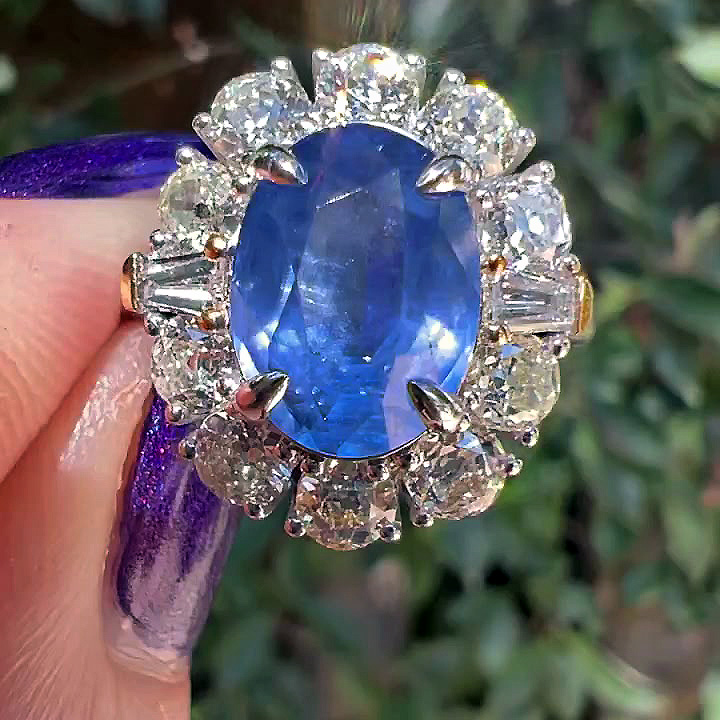 7ct Oval Cut Blue Sapphire Engagement Ring