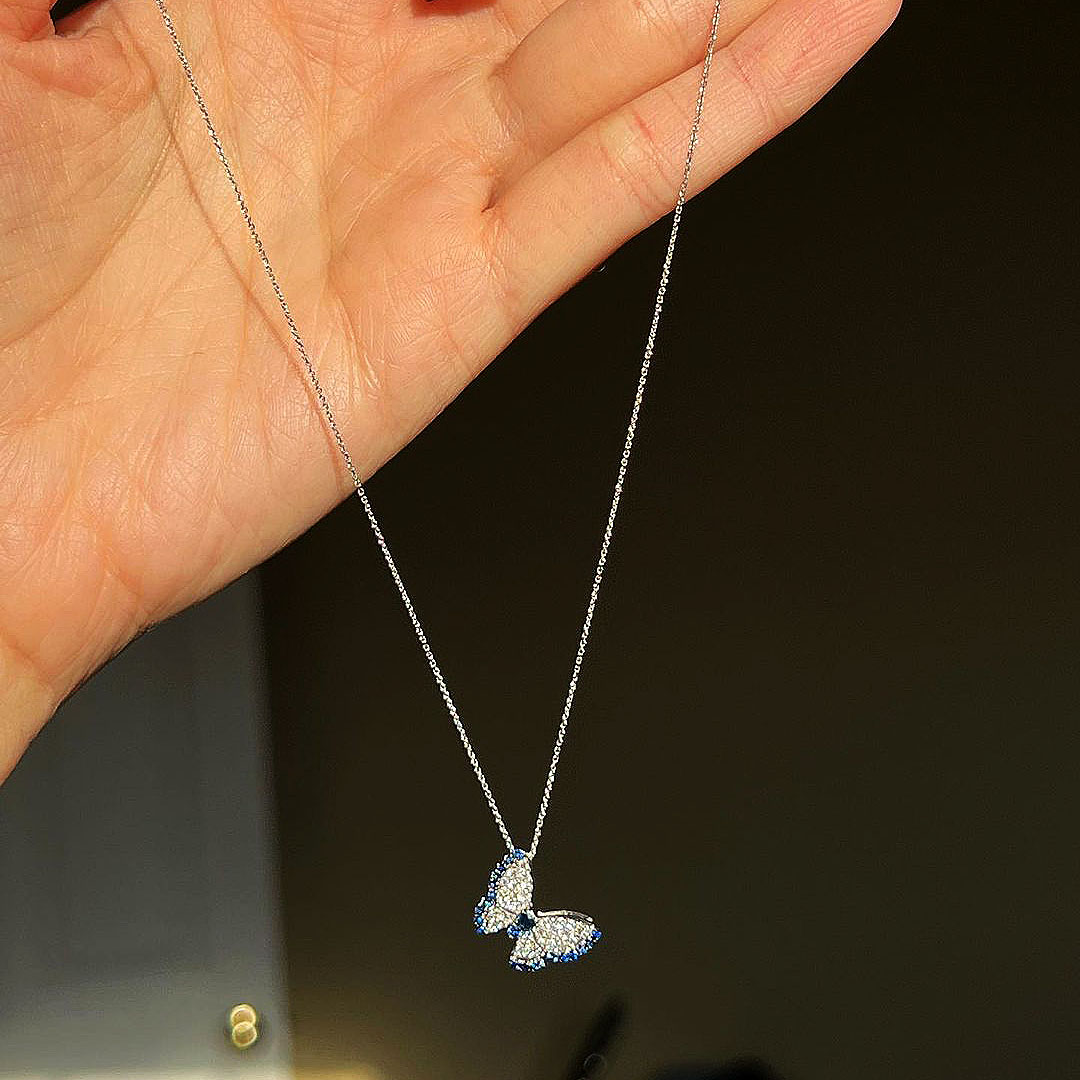 Round Cut Blue Sapphire Pendant Necklace