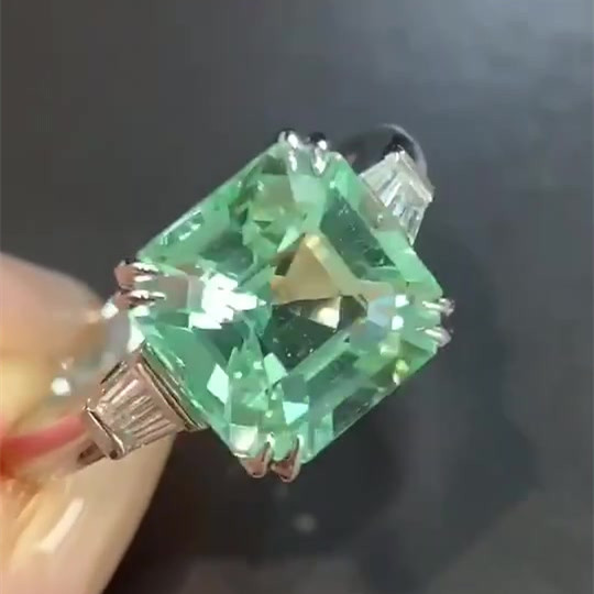 4ct Asscher Cut Green Sapphire Engagement Ring