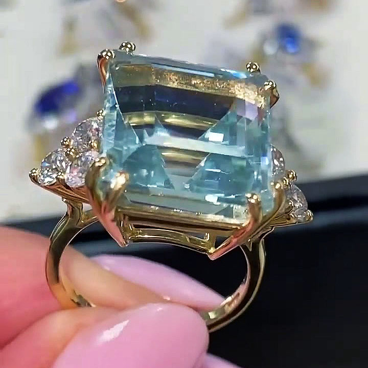 6ct Emerald Cut Aquamarine Sapphire Engagement Ring