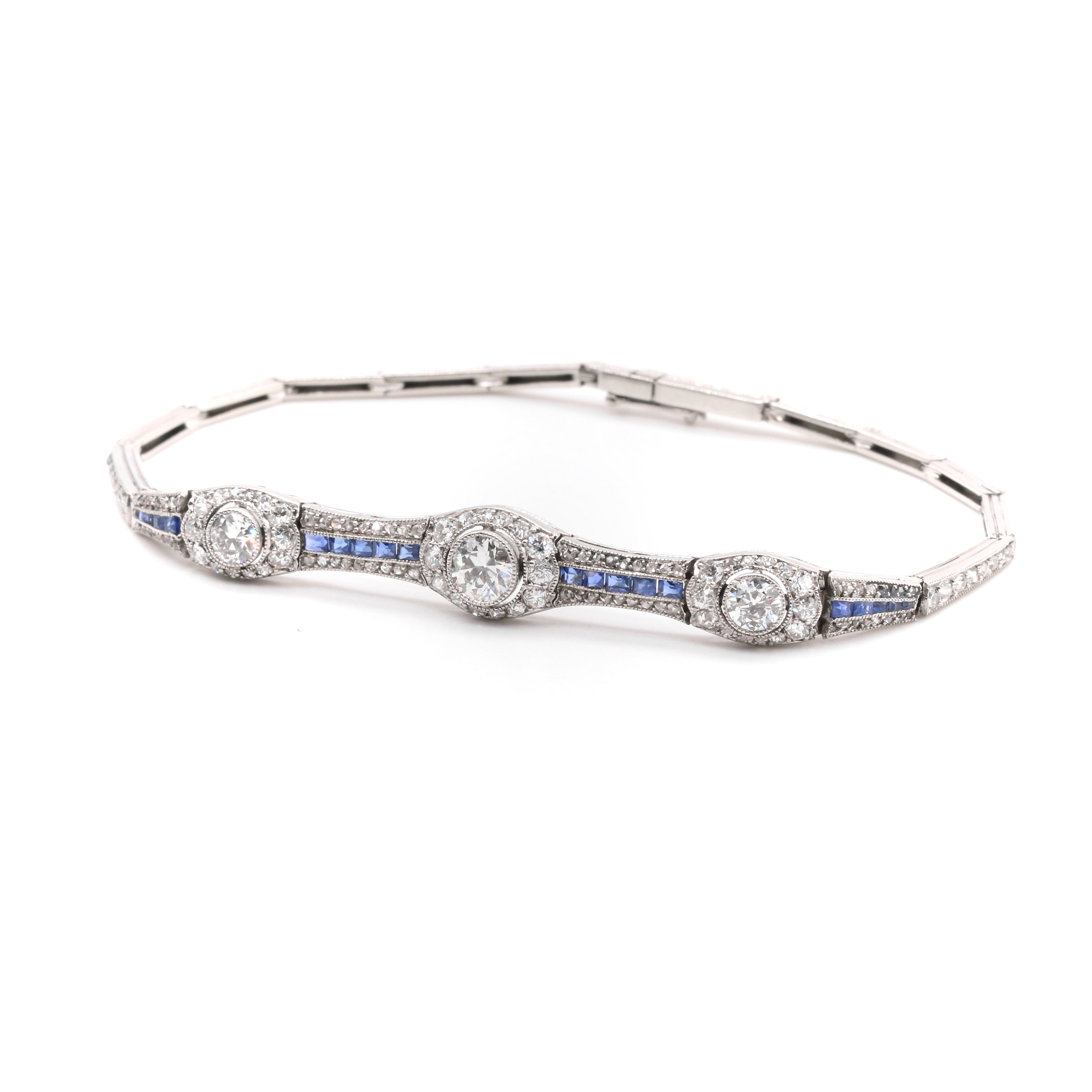 Round Cut Blue Sapphire Bracelet