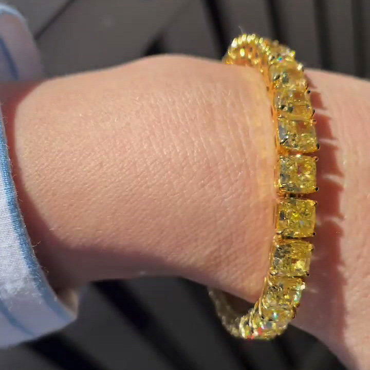 Cushion Cut Yellow Sapphire Tennis Chain Bracelet