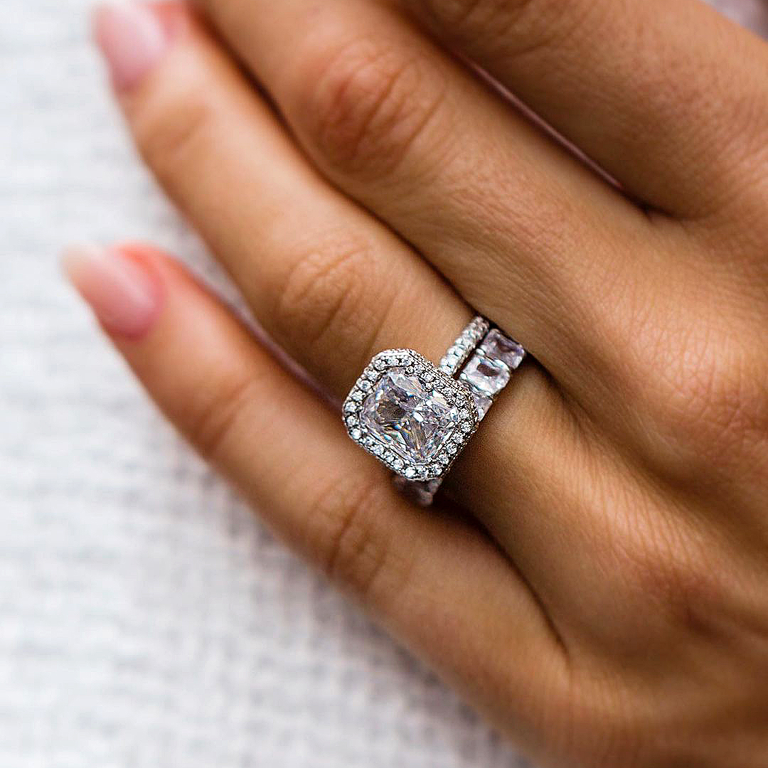 4ct Radiant Cut White Sapphire Bridal Set Rings