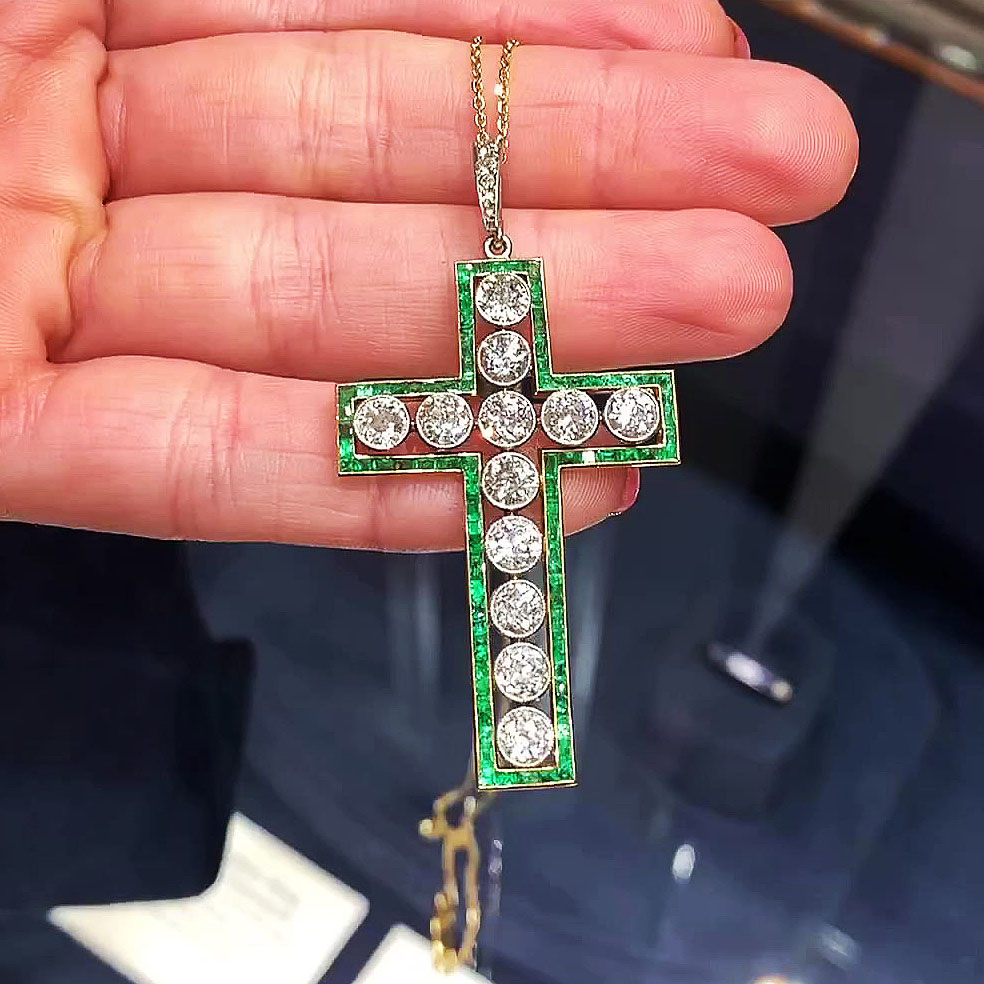 Double-tone Sapphire Cross Pendant Necklace