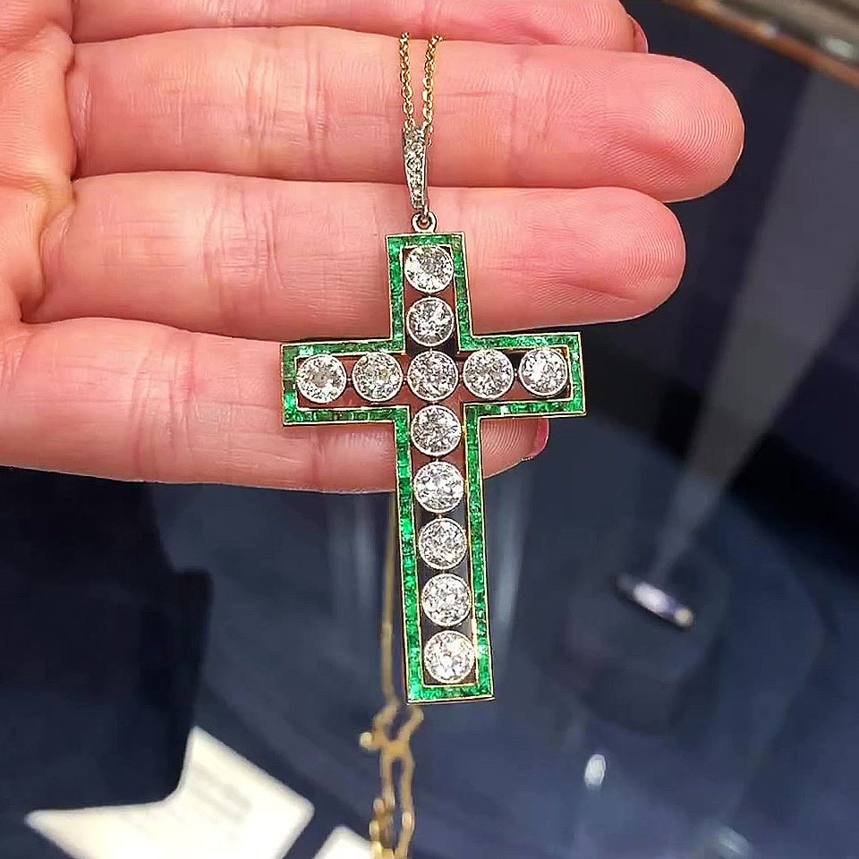 Double-tone Sapphire Cross Pendant Necklace