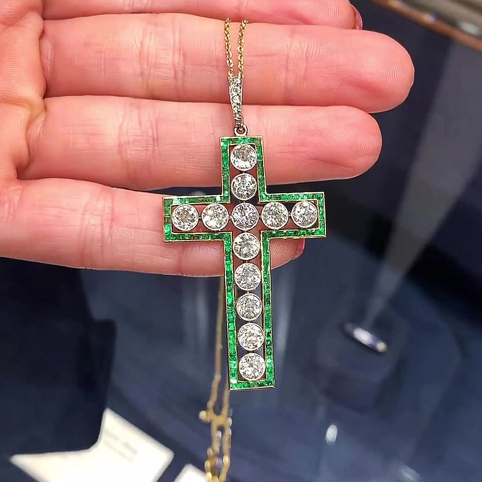 Double-tone Sapphire Cross Pendant Necklace