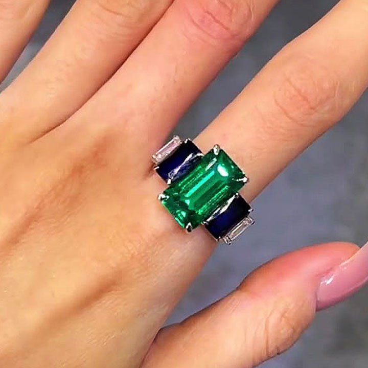 5.5ct Seven-stone Emerald Sapphire Ring