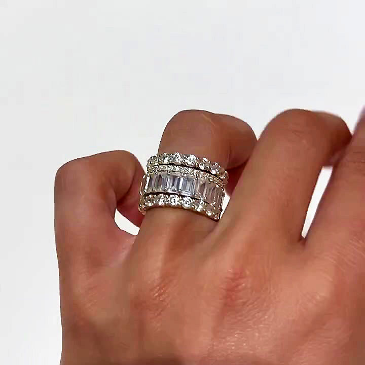 6.35ct Emerald Cut White Sapphire Wedding Set /4pcs