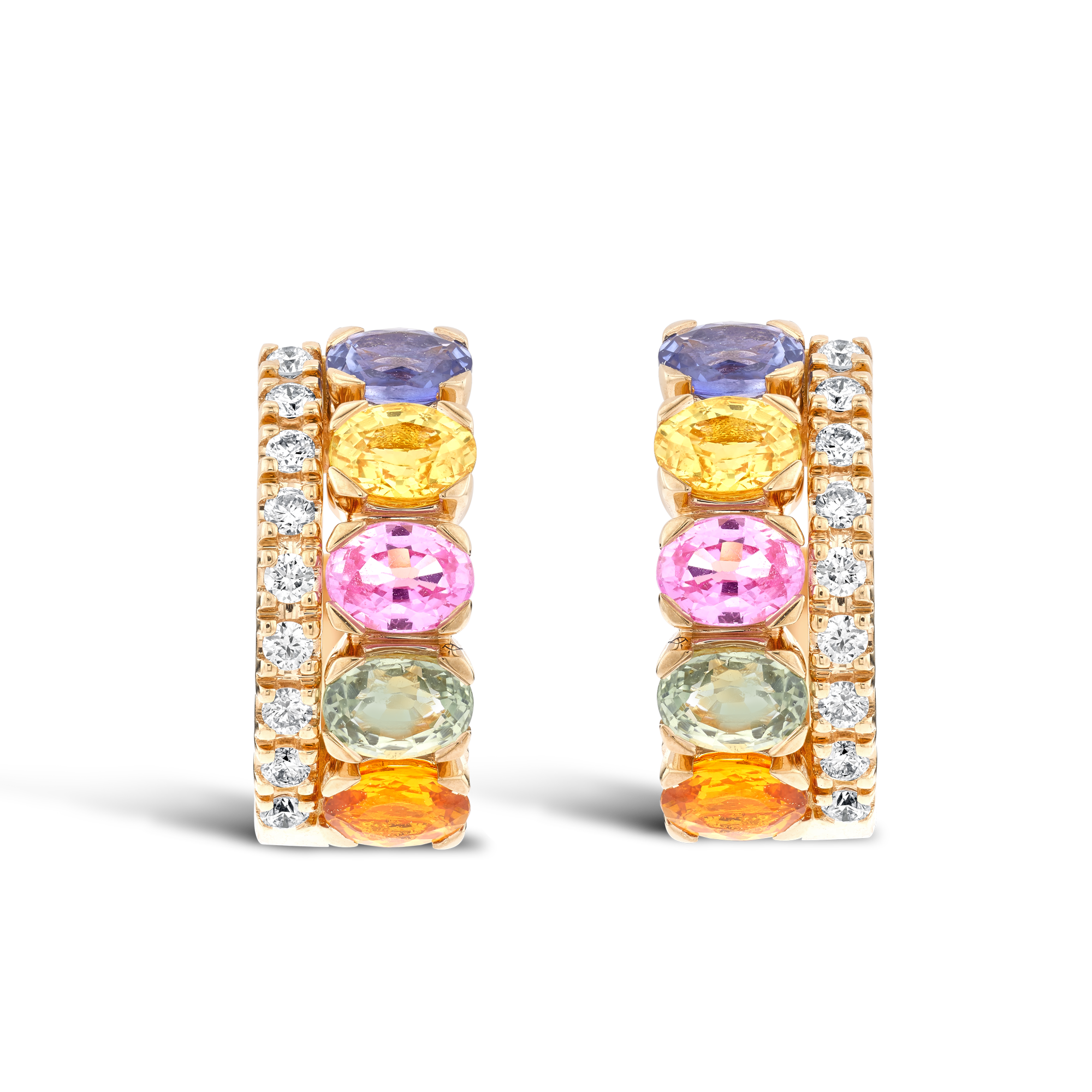 Rainbow Sapphire&Diamond Hoop Earrings