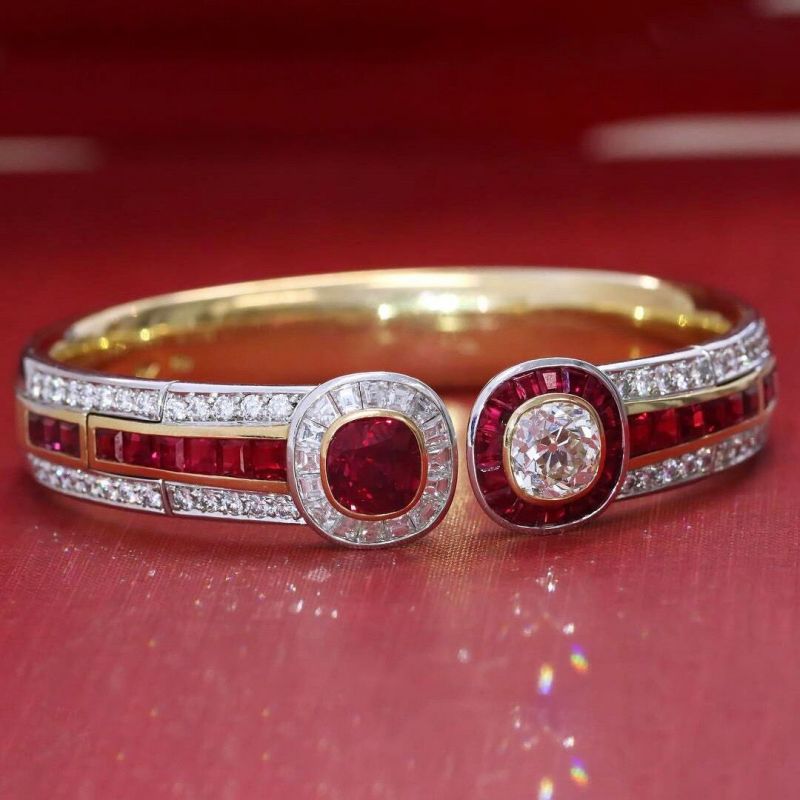 Two-Tone Cushion Cut White&Ruby Sapphire Bracelet