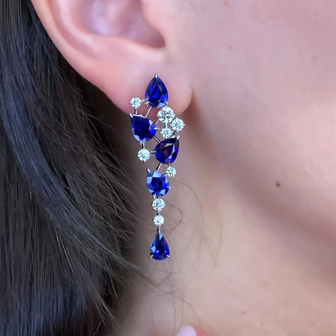 Pear Cut Blue Sapphire Drop Earrings