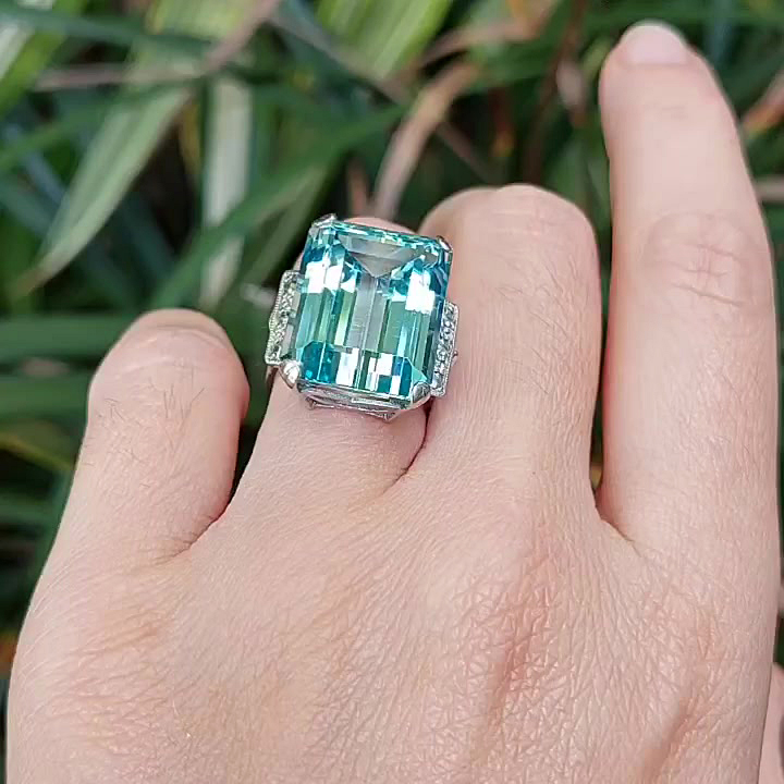 7ct Emerald Cut Aquamarine Sapphire Engagement Ring