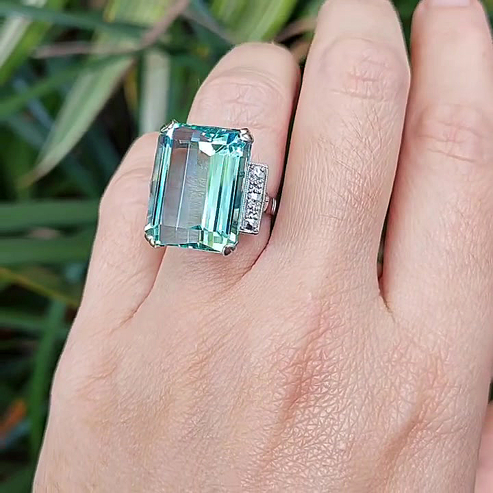 7ct Emerald Cut Aquamarine Sapphire Engagement Ring