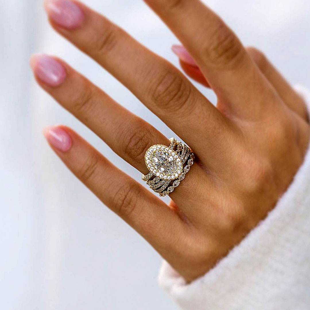 4ct Oval Cut White Sapphire Wedding Set Rings/5pcs