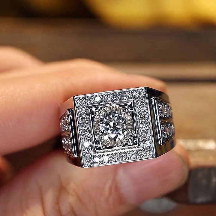 5ct Round Cut White Sapphire Men's Engagement Ring