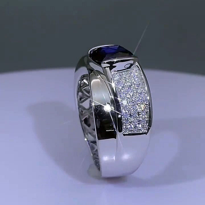 5ct Cushion Cut Blue Sapphire Men's Engagement Ring