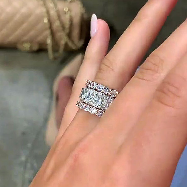 7ct Cushion Cut White Sapphire Wedding Set