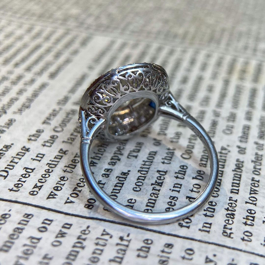 4ct Art Deco Round Cut Blue Sapphire Engagement Ring