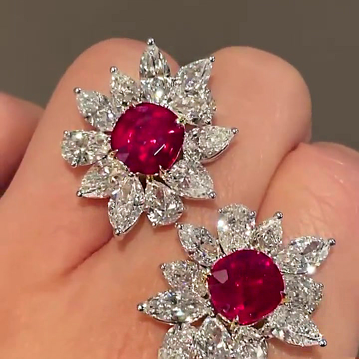 Cushion Cut Ruby Sapphire Stud Earrings