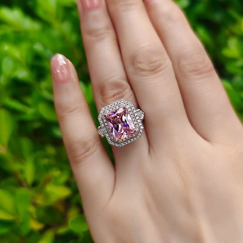 4ct Radiant Cut Pink Flower Style Engagement Ring