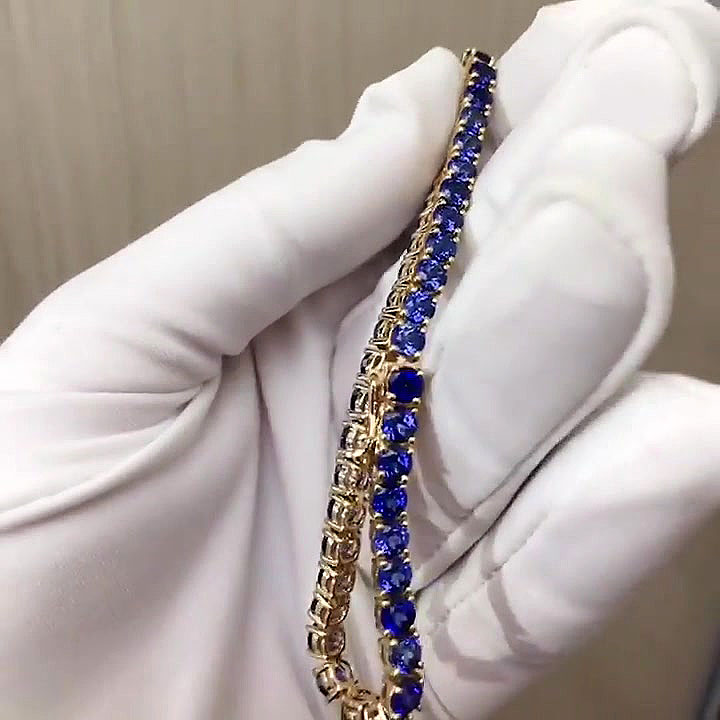 Round Cut Blue Sapphire Tennis Chain Bracelet