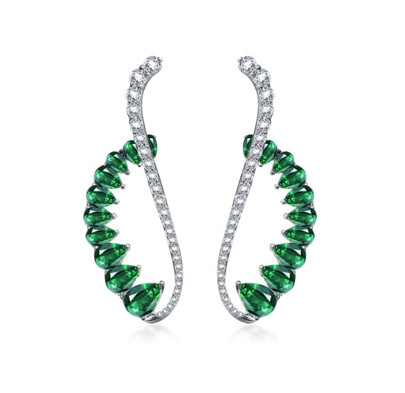 10ct Emerald Pear Cut Cuff Earrings
