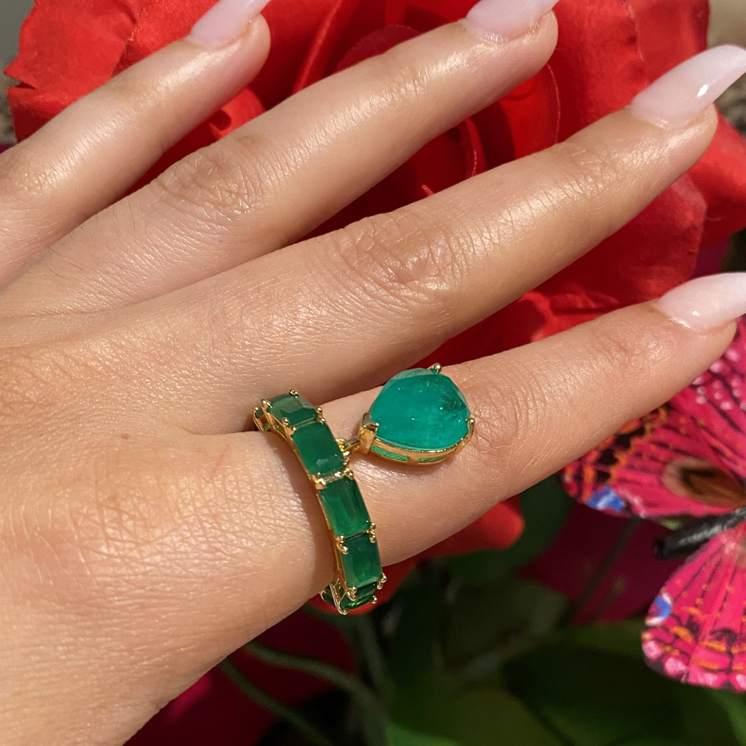 4.75ct Emerald Cut Green Sapphire Eternity Ring With Dangle Drop