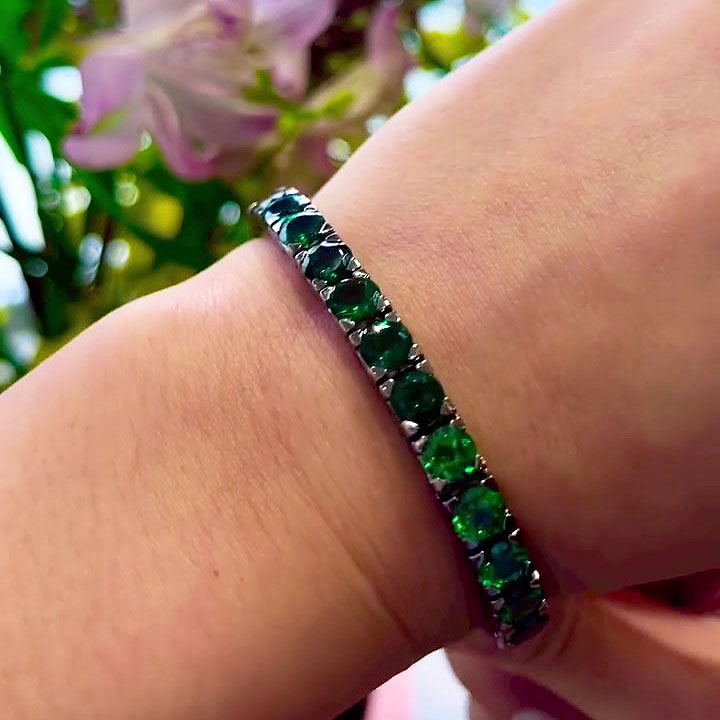 Round Cut Emerald Sapphire Tennis Chain Bracelet