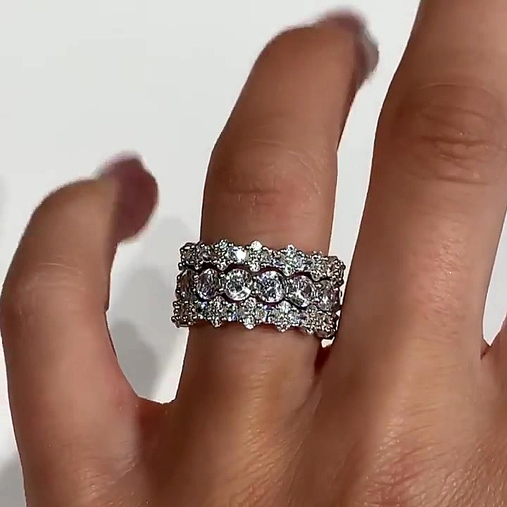 7.25ct Round Cut White Sapphire Stacking Ring Set / 3pcs