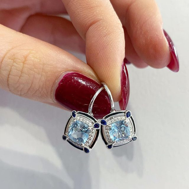 2ct Cushion Cut Aquamarine Sapphire Drop Earrings