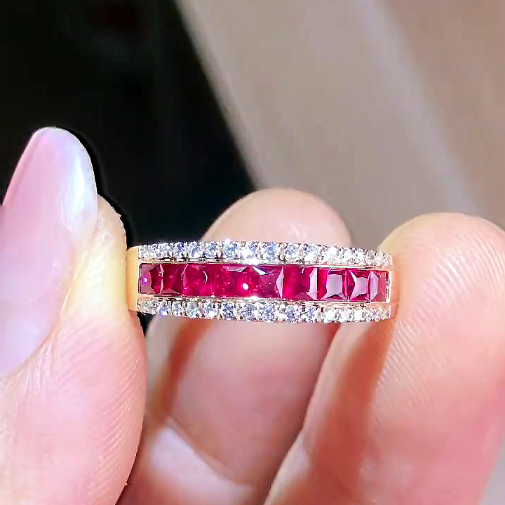 3ct Princess Cut Ruby Sapphire Wedding Ring