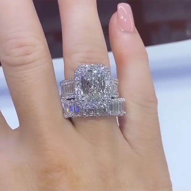 4ct Radiant Cut White Sapphire Wedding Ring Set