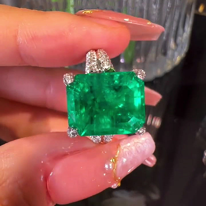 7ct Radiant Cut Emerald Sapphire Engagement Ring